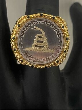 Gold and Silver 'Don't Tread On Me' Snake Ring